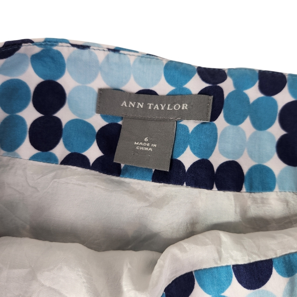 Ann Taylor A-Line Skirt Size 6 Blue Polka Dot Knee Length Classic Preppy Lined - Picture 8 of 12